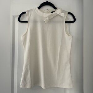Ann Taylor Cream Sleeveless Top Blouse with Bow detail at neck Size S NWT